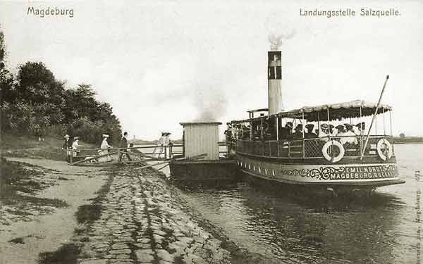 Landungsstelle der Elbfähre an der Salzquelle zur Jahrhundertwende